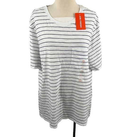 NWT JOE FRESH White Black Striped Crew Neck Tee (L)‎ - Picture 8 of 8